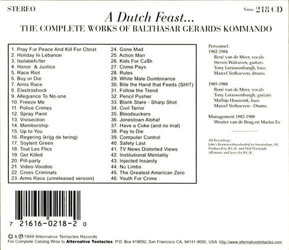 B.G.K. : A Dutch Feast... The Complete Works Of Balthasar Gerards Kommando (CD, Comp)