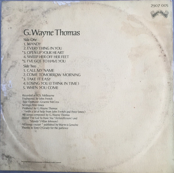 G. Wayne Thomas : G. Wayne Thomas (LP, Album, Gat)