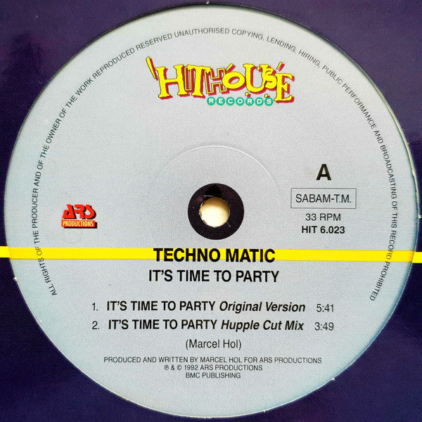 Techno Matic : It's Time To Party (12")