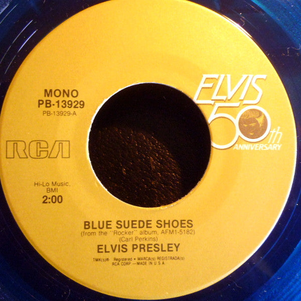 Elvis Presley : Blue Suede Shoes / Promised Land (7", Blu)