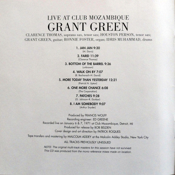 Grant Green : Live At Club Mozambique (CD, Album, Mono, RE)