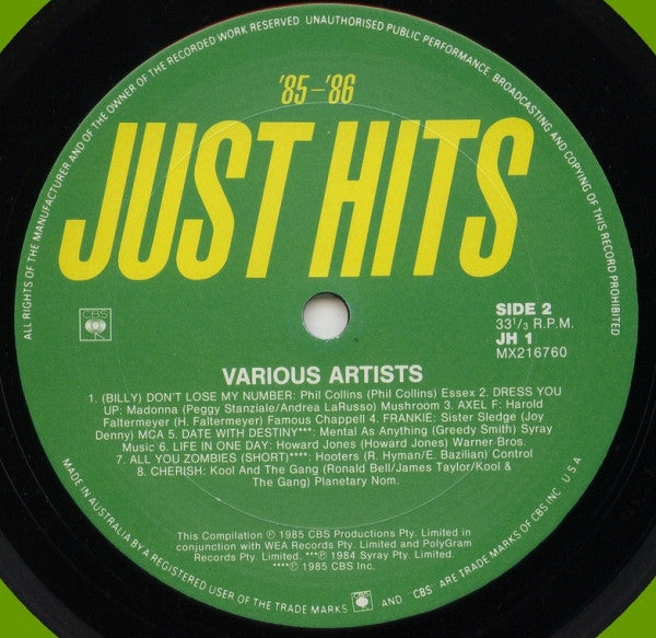 Various : Just Hits '85-'86 (LP, Comp)