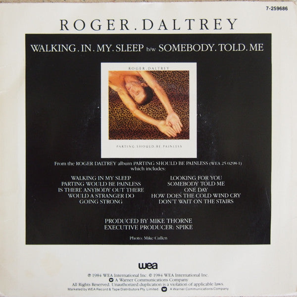 Roger Daltrey : Walking In My Sleep (7", Single)