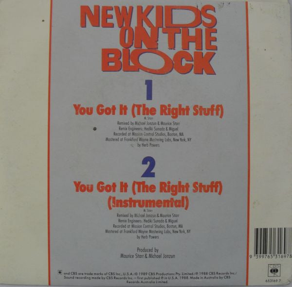 New Kids On The Block : You Got It (The Right Stuff) (7", Single)