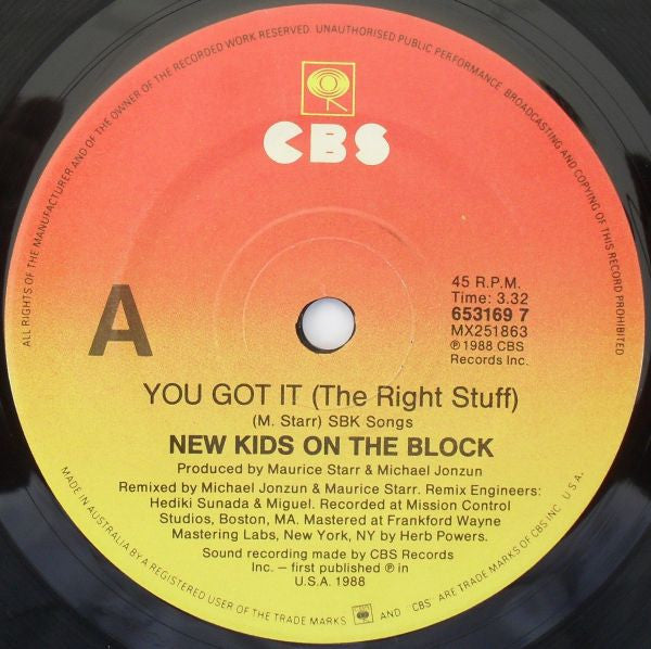 New Kids On The Block : You Got It (The Right Stuff) (7", Single)