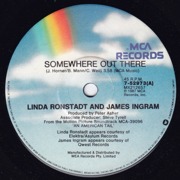 Linda Ronstadt And James Ingram : Somewhere Out There (7", Single)