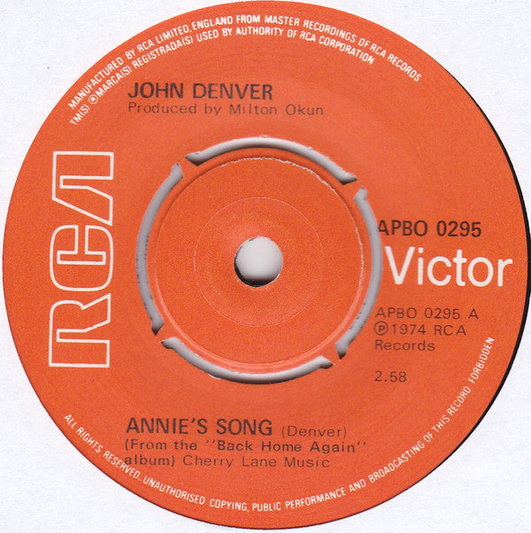 John Denver : Annie&#39;s Song (7&quot;, Single, RP)