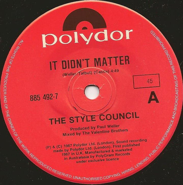 The Style Council : It Didn't Matter (7", Single)