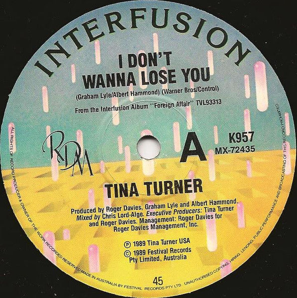 Tina Turner : I Don't Wanna Lose You (7", Single, Ltd)