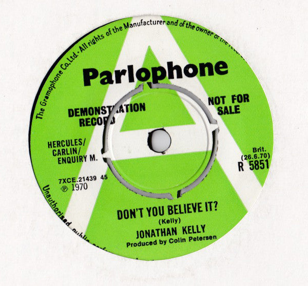 Jonathan Kelly : Don't You Believe It? (7", Promo)