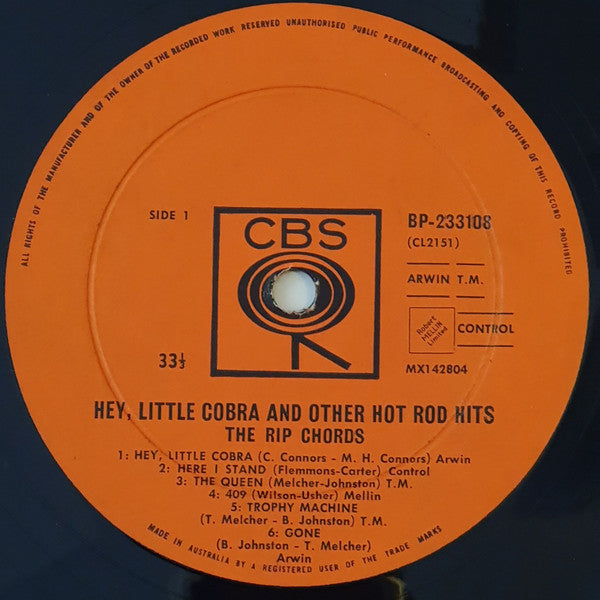 The Rip Chords : Hey Little Cobra And Other Hot Rod Hits (LP, Album, Mono)