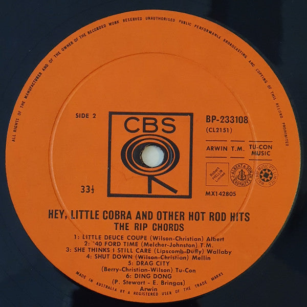 The Rip Chords : Hey Little Cobra And Other Hot Rod Hits (LP, Album, Mono)