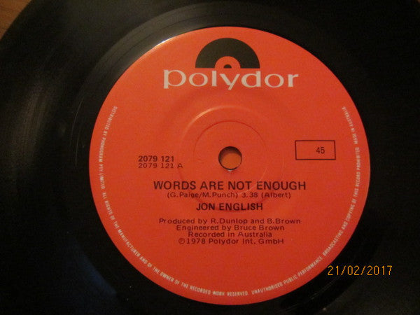 Jon English (3) : Words Are Not Enough (7", Single)