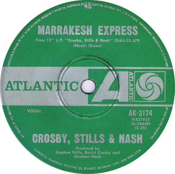 Crosby, Stills &amp; Nash : Marrakesh Express / Helplessly Hoping (7&quot;, Single)