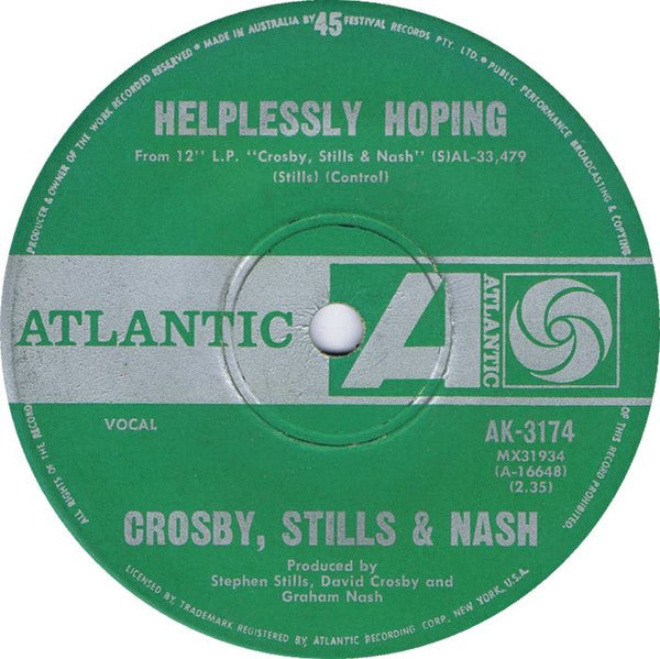 Crosby, Stills & Nash : Marrakesh Express / Helplessly Hoping (7", Single)