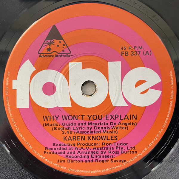 Karen Knowles : Why Won&#39;t You Explain (7&quot;, Single)