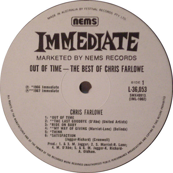 Chris Farlowe : Out Of Time - The Best Of Chris Farlowe (LP, Comp)