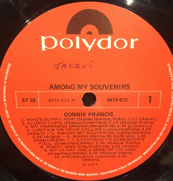 Connie Francis : Among My Souvenirs (LP, Comp)