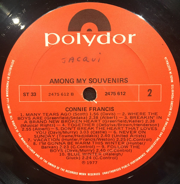 Connie Francis : Among My Souvenirs (LP, Comp)