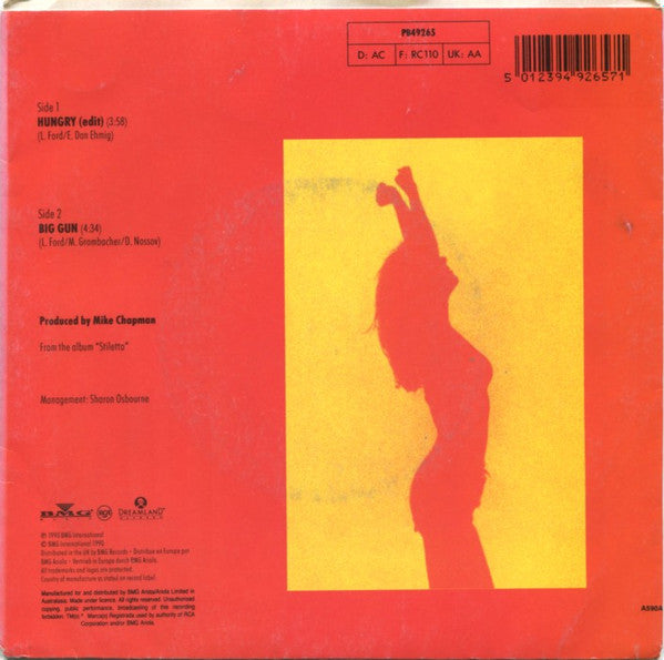 Lita Ford : Hungry / Big Gun (7", Single)