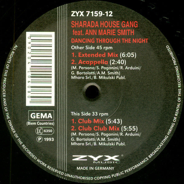Sharada House Gang : Dancing Through The Night (12&quot;)