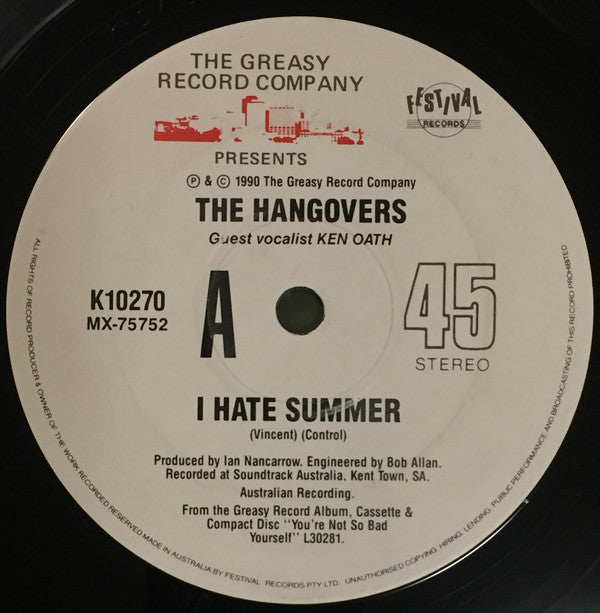 The Hangovers (5) : The Style / I Hate Summer (7", Single)