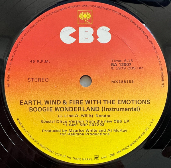 Earth, Wind & Fire With The Emotions : Boogie Wonderland (12")