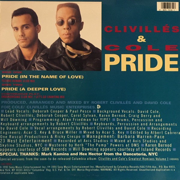 Clivillés & Cole : Pride (In The Name Of Love) (12", Single)