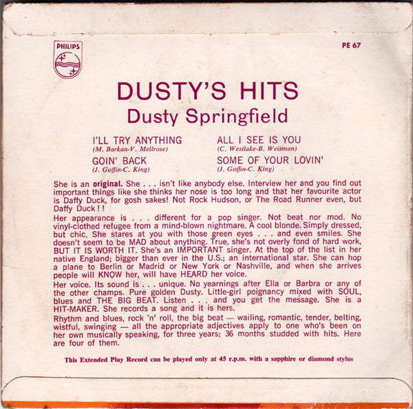 Dusty Springfield : Dusty's Hits (7", EP, Mono)