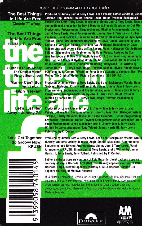 Luther Vandross And Janet Jackson With Special Guests Bell Biv Devoe And Ralph Tresvant : The Best Things In Life Are Free (Cass, Single)