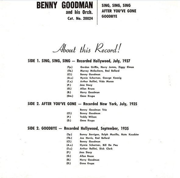 Benny Goodman And His Orchestra : Benny Goodman And His Orchestra (7", EP, Mono)