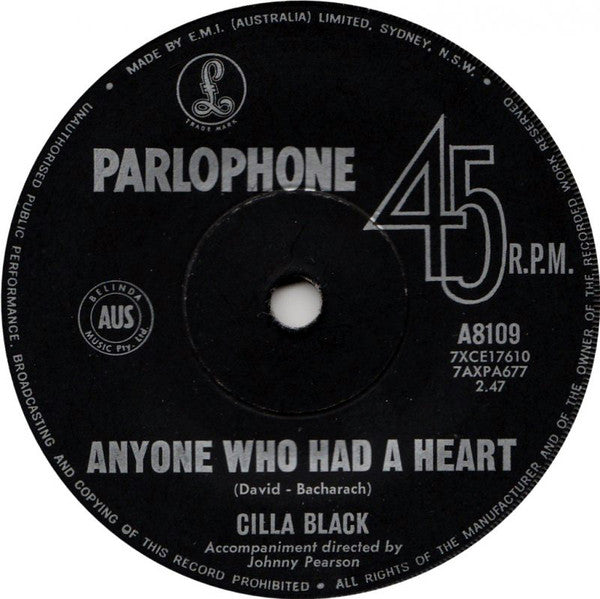 Cilla Black : Anyone Who Had A Heart (7&quot;, Single)