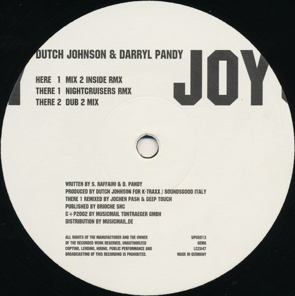 Dutch Johnson & Darryl Pandy : Joy (12")