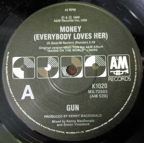 Gun (2) : Money (Everybody Loves Her) (7", Single, Ltd)