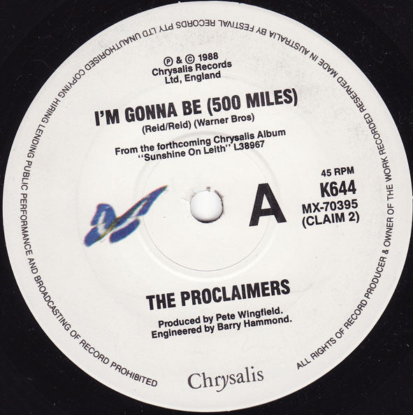 The Proclaimers : I'm Gonna Be (500 Miles) (7", Single)