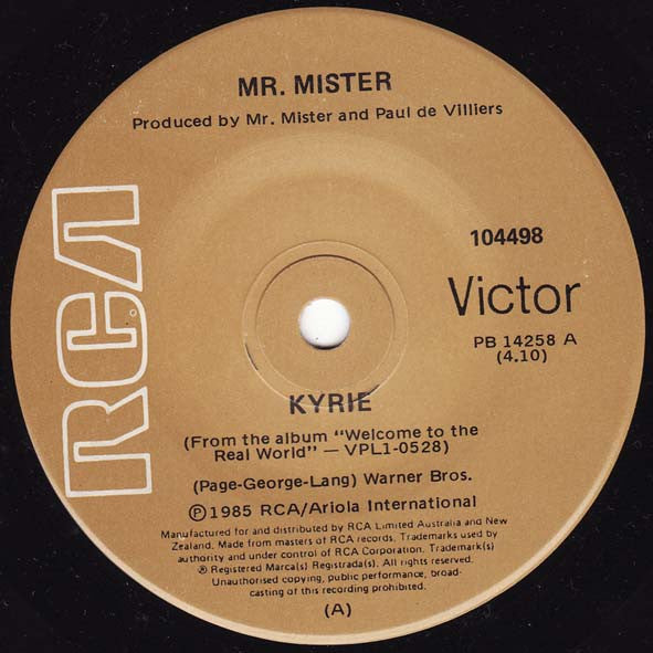 Mr. Mister : Kyrie (7", Single)