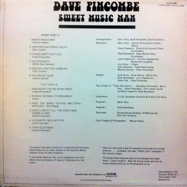 Dave Pincombe : Sweet Music Man (LP, Album)