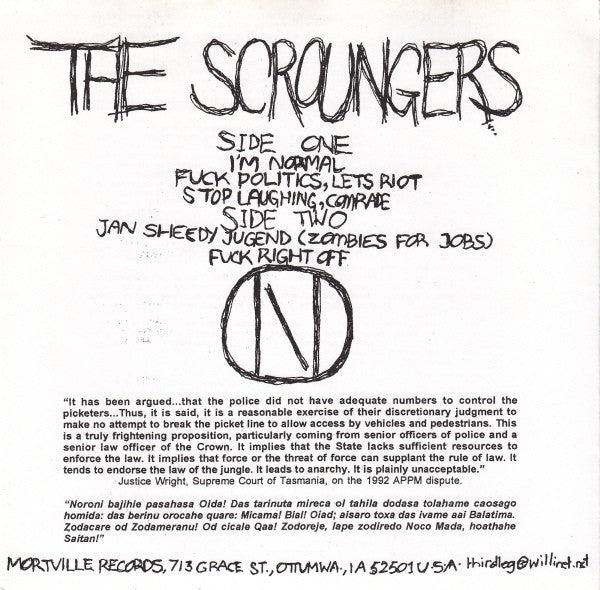 The Scroungers : Weak As Piss (7")