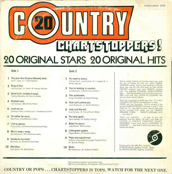 Various : 20 Country Chartstoppers (LP, Comp)