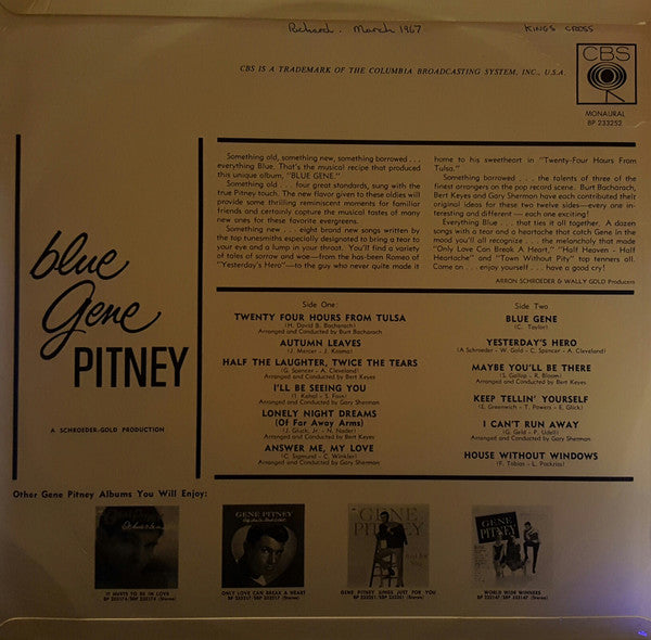 Gene Pitney : Blue Gene (LP, Album, Mono)