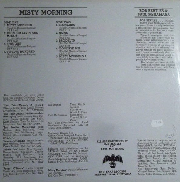 Bob Bertles, Paul McNamara (7) : Misty Morning (LP, Album)