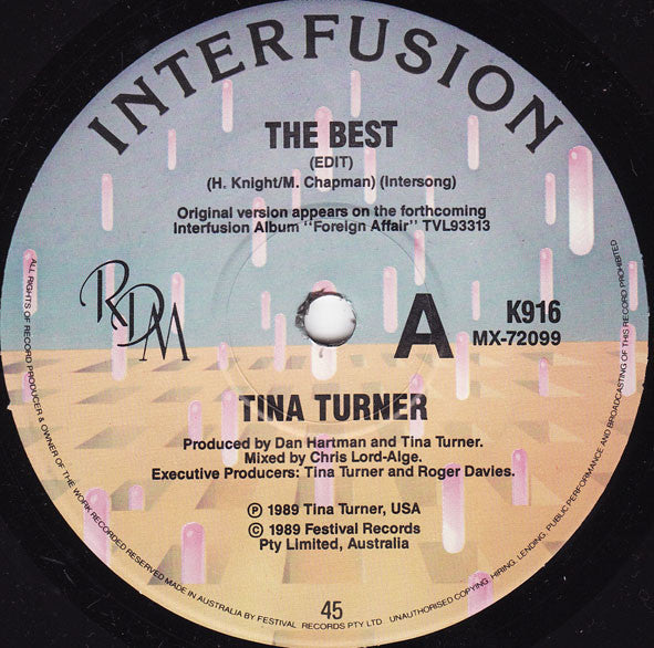 Tina Turner : The Best (7", Single, Ltd)