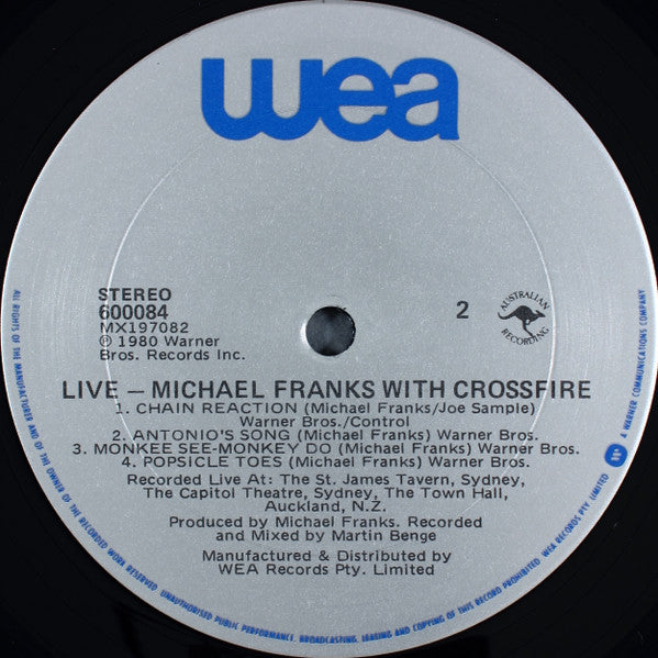 Michael Franks With Crossfire (9) : Live (LP, Album)