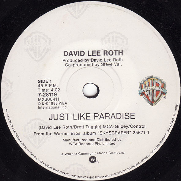 David Lee Roth : Just Like Paradise (7&quot;, Single)