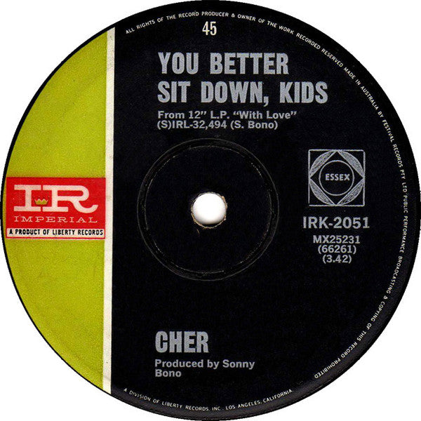 Cher : You Better Sit Down Kids / Elusive Butterfly (7&quot;, Single)