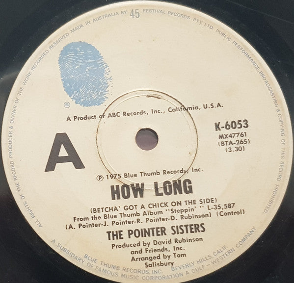 Pointer Sisters : How Long (Betcha' Got A Chick On The Side) (7", Single)