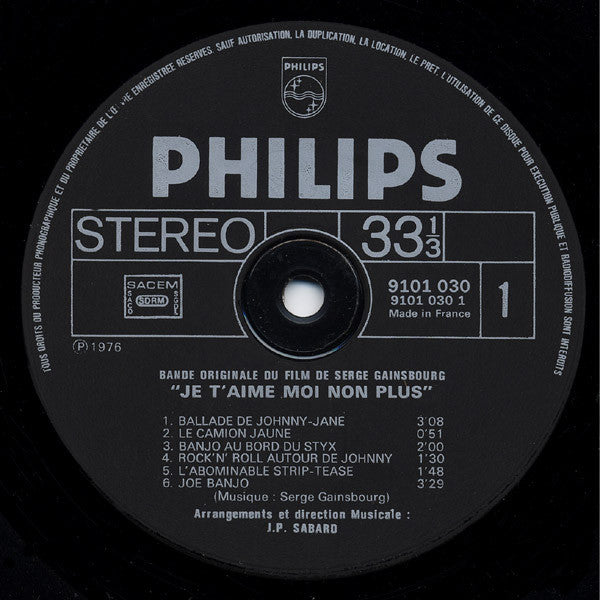 Serge Gainsbourg : Je T'aime Moi Non Plus (Bande Originale Du Film De Serge Gainsbourg) (LP, Album, RE, RP, Ⓨ -)