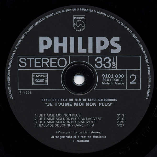 Serge Gainsbourg : Je T'aime Moi Non Plus (Bande Originale Du Film De Serge Gainsbourg) (LP, Album, RE, RP, Ⓨ -)