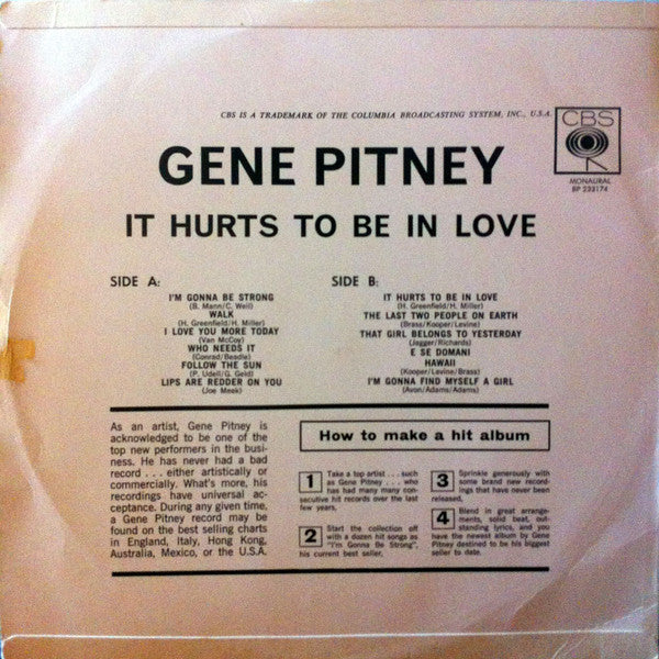 Gene Pitney : It Hurts To Be In Love  (LP, Album, Mono)