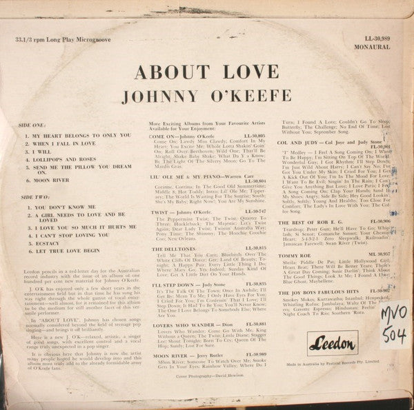 Johnny O'Keefe : About Love ... (LP, Album, Mono)